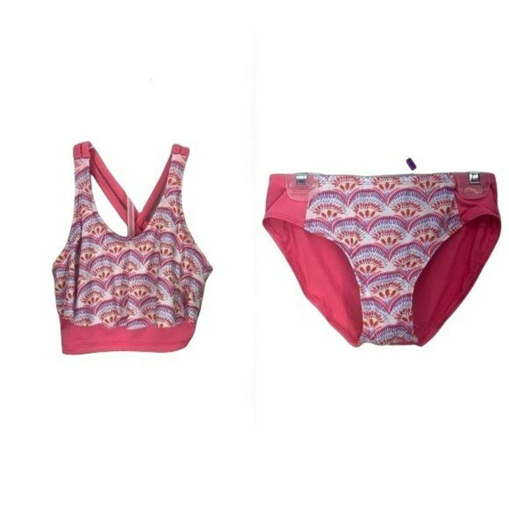 Bobbie Brooks Girls 2 Piece Bikini Pink Swim Tankini Size L bathing suit swimsui